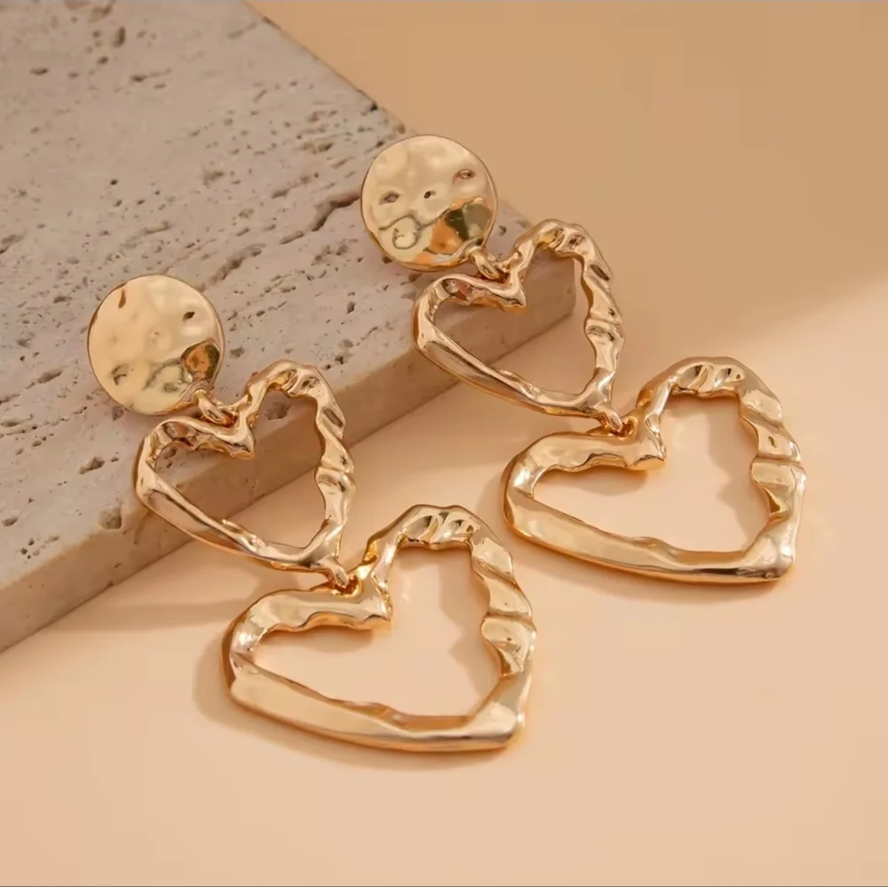 Gold Heart Dangle Earrings